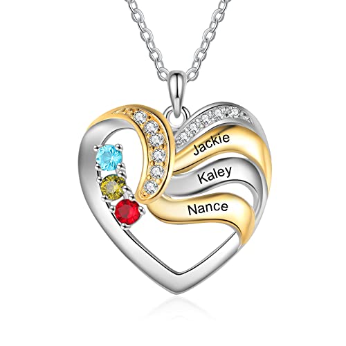 lorajewel Personalisierte Kette Damen 925 Sterling Silber Kette mit Namen Stone Geschenk für Frauen Gold Herz Anhänger Namenskette für Muttertag Weihnachten Valentinstag (A-3 name)