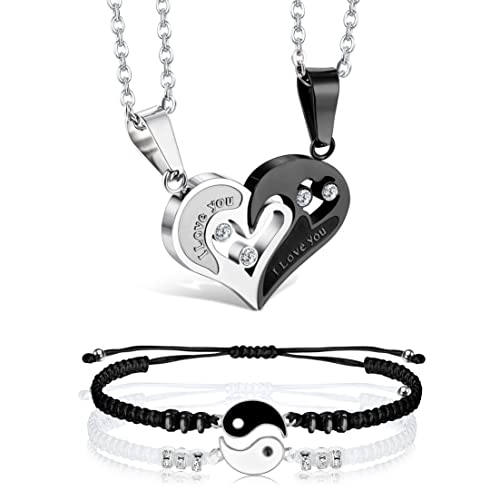 LOLIAS Passende Halskette und Armband für Paare Oder Beste Freunde Ich Liebe Dich Partner Ketten Schmuck Herzkette und Yin Yang Armband Paar Geschenk