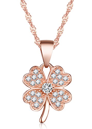 Unendlich U Glücklich Vierblättriges Kleeblatt Damen Halskette 925 Sterling Silber Zirkonia Anhänger Kette mit Anhänger, Rosegold