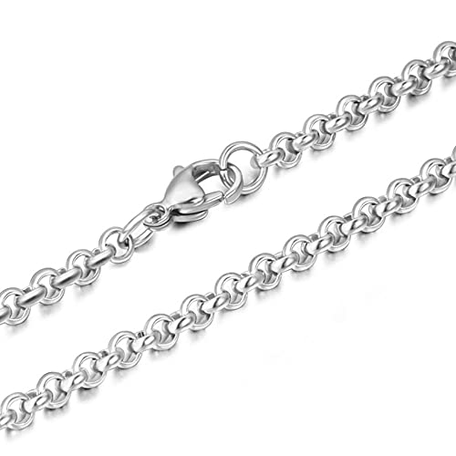 Mesnt Collier Edelstahl Herren, Halskette Damen Silber, Kette Ohne Anhänger Silber, Edelstahl-Roloketten-Halskette, 4mm Kette Silber 80cm