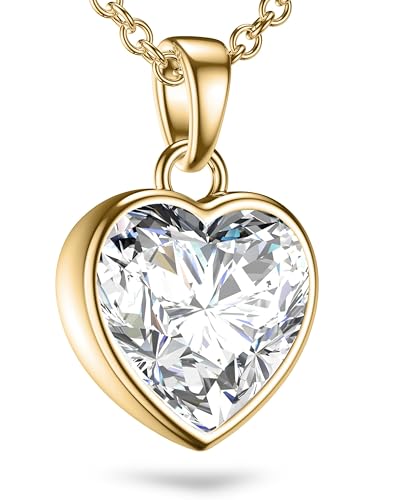 Herzkette Halskette Damen Gold (Silber 925 vergoldet) Kette mit Zirkonia Herz-Anhänger Ich liebe Dich Schmuck Geschenke für Frauen Sie Freundin mit Gravur zum Jahrestag Liebesgeschenk