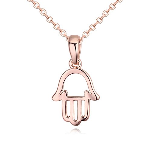 Bungsa rotgold HAND OF FATIMA Damenkette 45cm - offener rosegoldfarbener Anhänger Fatimas Hand Hamsa - Halskette Kette Frauen Schutz muslimisches Symbol Islam Religion - muslim necklace redgold