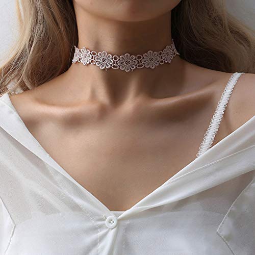 Yienate Spitzen-Halskette, Choker-Kette, modisch, süßer Stil, Elfenmädchen, Spitze, Blumen-Halskette für Frauen und Mädchen (weiß)