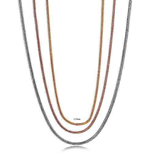 AKKi jewelry Schlangenkette aus Edelstahl für Herren Damen Halskette Alle Größen Edelstahlketten Silberkette ohne Anhänger Zarte einfache schlichte klassische Schlange Silberne Kette Gold 1,5mm 90cm