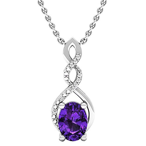 DazzlingRock Collection Sterling Silber 8 x 6 mm Oval Amethyst & Diamant Rund Damen Anhänger Infinity (Silber Kette Enthalten)