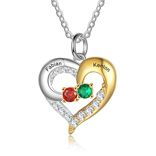 lorajewel Namenskette Gold Kette mit 2-5 Namen Silber 925 Personalisierte Geburtsstein Kette Halskette für Mütter Damen Kinder Oma Familienkette Muttertag Weihnachten Valentinstag