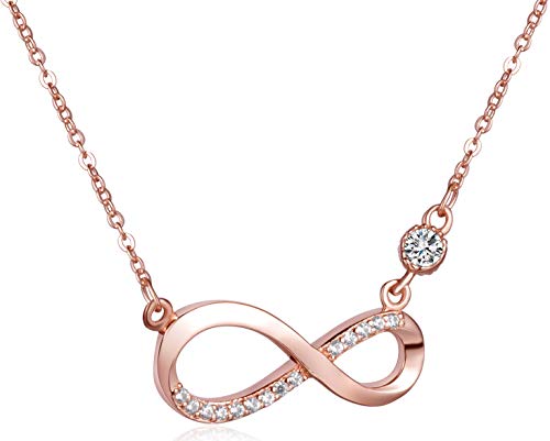 Unendlich U Fashion Unendlichkeit Zeichen Damen Halskette 925 Sterling Silber Zirkonia Anhänger Kette mit Anhänger, Rosegold/Silber (Rosegold(mit Geschenkbox))