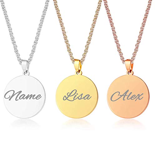 Personalisierter Rundkette mit Wunschgravur - Damen-Kette Namenskette mit Name oder Buchstaben Halskette Amulett in Rund-form Plättchen - Initialen Edelstahl Gravur Kette Runder Anhänger Rosegold