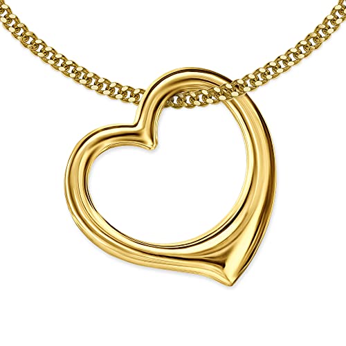 CLEVER SCHMUCK Goldene Damen Herzkette Anhänger schwingendes Herz 16 mm beidseitig plastisch 333 Gold 8 Karat mit vergoldeter Kette Panzer 45 cm im Schmucketui