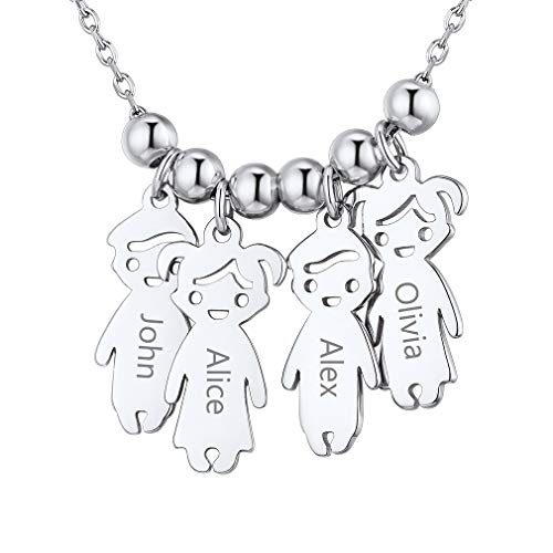 Custom4U Personalisierte Namenskette 925 Sterling Silber Kindernamen Halskette 4 Jungen Mädchen Namenskette Silber Kette mit Namen der Kinder für Mütter Mama Oma