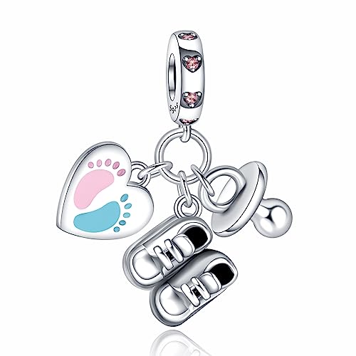 Annmors 925 Sterling Silber Bead Charms für Europäische Armbänder Halskette Baby's Footprints Bottle Shoes Perlen Zirkonia,Weihnachten,Valentinstag,Muttertag,Geschenkanhänger für Frauen und Mädchen