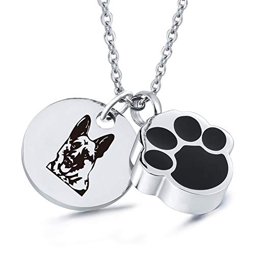 Daesar Urnen Anhänger Edelstahl, Halskette Silber 60CM mit Pfote Dog Tag mit Gravur Border Collie