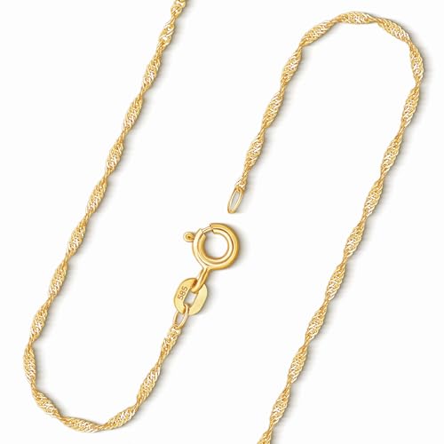 EDELIND Singapurkette Gold 1.2 mm Goldkette Damen Echt Gold 585 (14 Karat) Gelbgold, Kette Gold mit Stempel, Halskette Damen mit Federring, Länge 50 cm, Gewicht ca. 1.4 g