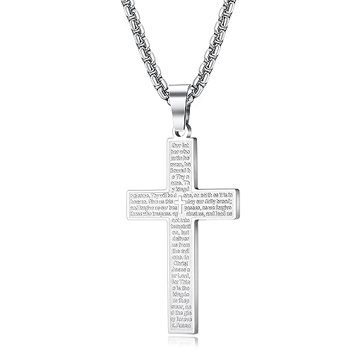 KALVICA Kreuz Kette Herren Männer Edelstahl Halskette Kruzifix Anhänger mit Venezianischer Ketten 60CM Ketten Länge Silber/Schwarz Religiöser Schmuck Geschenk