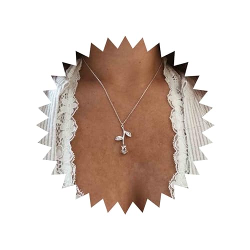 Yienate Boho Rose Blume Halskette Choker Silber Rose Anhänger Halskette Kette Niedlich Blume Halskette Charme Schmuck Geschenk Für Frauen Mädchen