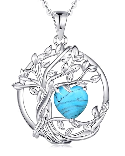 FANCIME Lebensbaum Türkis Kette für Damen 925 Sterling Silber Baum des Lebens Türkis Anhänger Halskette Schmuck Geschenke für Frauen Mädchen, Kettenlänge: 40+5 cm