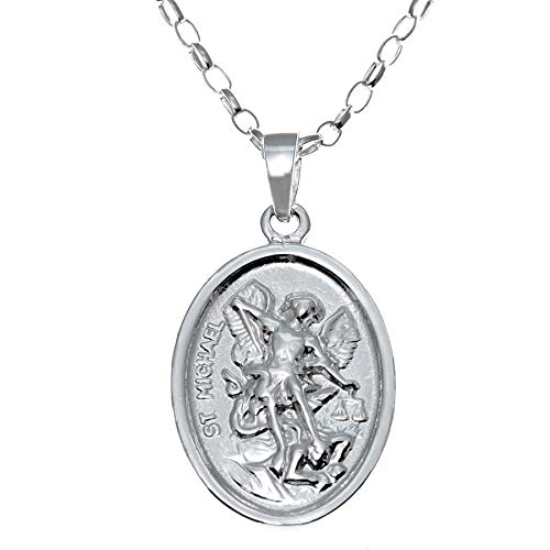 Alexander Castle Solide 925 Sterlingsilber Heiliger Michael und Schutzengel Reversibel Anhänger Halskette für Herren Damen Jungen Mädchen - mit 18  Silber Kette und Schmuck Geschenkbox