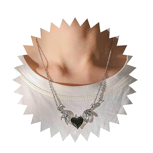 Yienate Gothic Böse Herz Teufel Flügel Choker Halskette Kette Vintage Dämon Horn Schwarz Kpop Halsketten Dämon Drachen Flügel Liebe Herz Anhänger Halskette Schmuck Für Frauen Und Mädchen