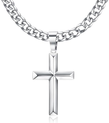 JeweBella Kreuz Kette Herren Damen 925 Sterling Silber Kreuz Anhänger mit 5MM Breit Edelstahl Panzerkette Herren Länge 40/45/50/55/60CM