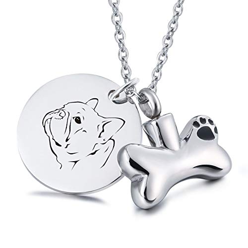 Daesar Asche Halskette Edelstahl, Silber Kette Damen mit Anhänger Pfote Knochen Dog Tag mit Gravur Golden Retriever