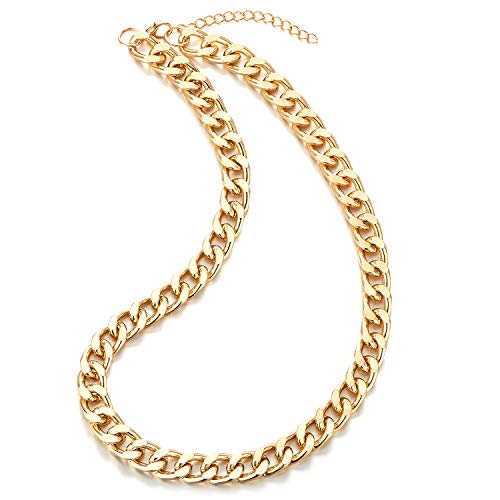 COOLSTEELANDBEYOND Klassischer Gold Choker Halsketten Statement Anhänger, Große Panzerkette, Cool, Partei Abendkleid, Leicht