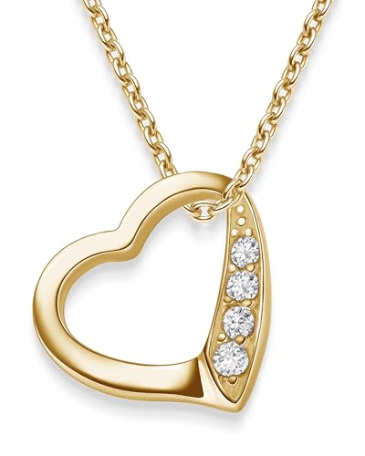 Herzkette Halskette Damen Gold (Silber 925 vergoldet) Kette mit Herz-Anhänger Ich liebe Dich mit Zirkonia-Steinen Schmuck Geschenke für Frauen Sie Freundin mit Gravur zum Jahrestag Liebesgeschenk