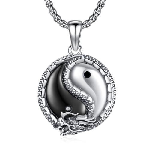 XIXLES Drachen Yin Yang Halsketten S925 Sterling Silber Yin Yang Anhänger Halskette Drachen Halskette Yinyang Schmuck Geschenk für Frauen Männer