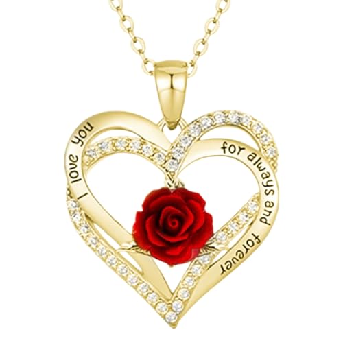 Generisch Kette mit Anhänger aus 925 Sterling Silber für Damen, Halsschmuck, mit Zirkonia synth Damen Kette Goldene Kette Mit Herzanhänger Valentinstag Für Geschenk Beste Freundin