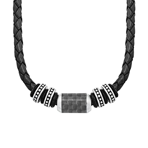 s.Oliver Halsband Edelstahl Carbon/Leder Herren Halsschmuck, 47+3 cm, Silber, Kommt in Schmuck Geschenk Box, 2026107