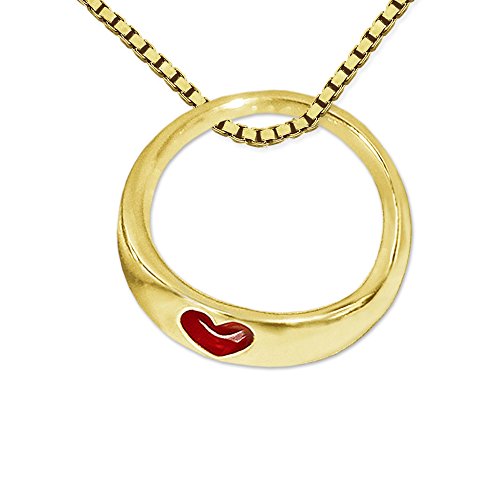 CLEVER SCHMUCK Set Goldener Mini-Taufring Ø 9 mm schmale Flache Form mit kleinem Herz rot glänzend 333 Gold 8 Karat und vergoldeter Kette Venezia 36 cm