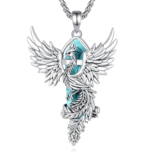 AEONSLOVE Phönix Kette Damen Frauen Türkis Anhänger Phönix Phoenix Halskette Kristall Kette Türkis Stein Schmuck Phönix Edelsteine Heilsteine Kette