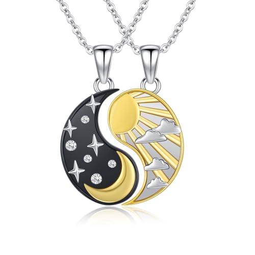 OHAYOO Partnerkette 925 Sterling Silber Ying Yang Kette Partnerketten für Sie und Ihn Freundschaftskette Silber 925 Pärchen Yin Yang Anhänger Halskette Schmuck für Damen Herren