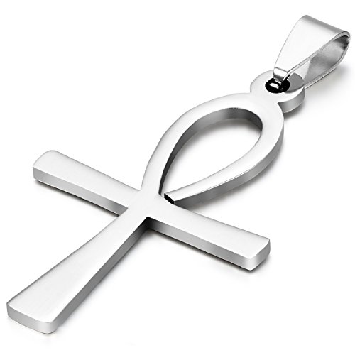 JewelryWe Schmuck Edelstahl Ägyptisches Zeichen Anch o.Ankh Kreuz Anhänger mit 54cm Kette, Halskette für Herren Damen, Silber