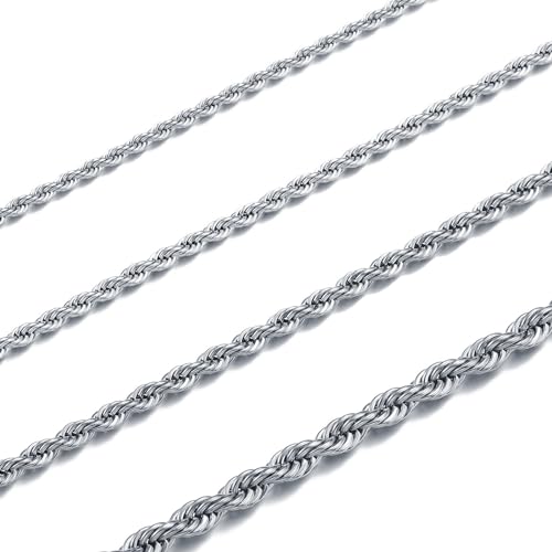 RWQIAN Kordelkette Herren Silber Kette Edelstahl verdrehte kette 2mm Damen Halskette 70CM