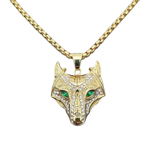 XIPIEIO Herrenmode-Trend-Halskette Herrenhalskette Goldkette Wolfskopf-Anhänger Kette Talisman Ethno Personalisiertes Geschenk