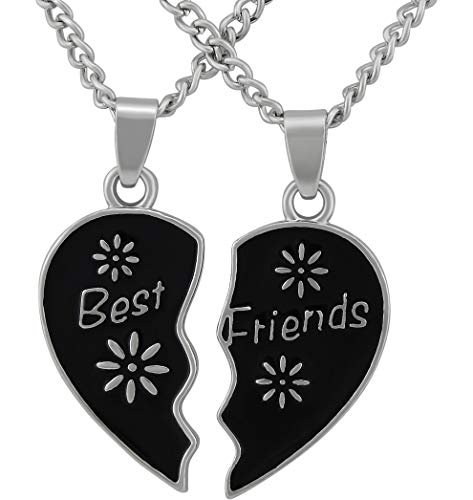 Hanessa Partner-Ketten Freundschafts-Ketten Herz-hälfte in Schwarz mit dem Schriftzug Best Friends Herz mit Blumen Geschenk zu Weihnachten für beste Freundin