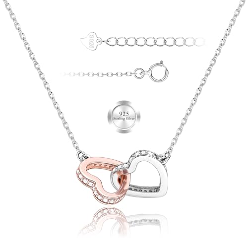 LOLIAS 925 Sterling Silber Herz Halskette Damen Liebes Ketten Damen Roségold Und Silber 925 Mit Anhänger Herz Schmuck Kette Damen Herz Geschenk Für Freundin/Tochter/Mutter Geburtstag Muttertag