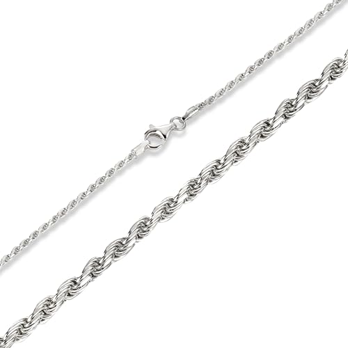 BlinqBlinq Kordelkette Echtsilber 2mm 925 Sterling Silber Rope Chain 45cm 50cm 55cm 60cm Schmuck Silberkette Herren Halskette oder Damen Halskette (45)