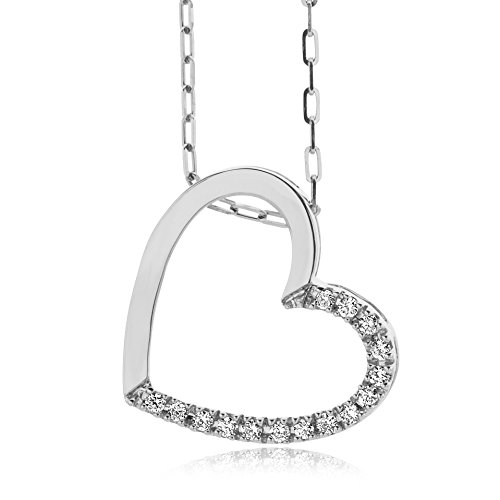 Miore Kette - Halskette Damen mit Herz 925 Sterling Silber Kette Diamant Brillianten 0.10 ct 45 cm