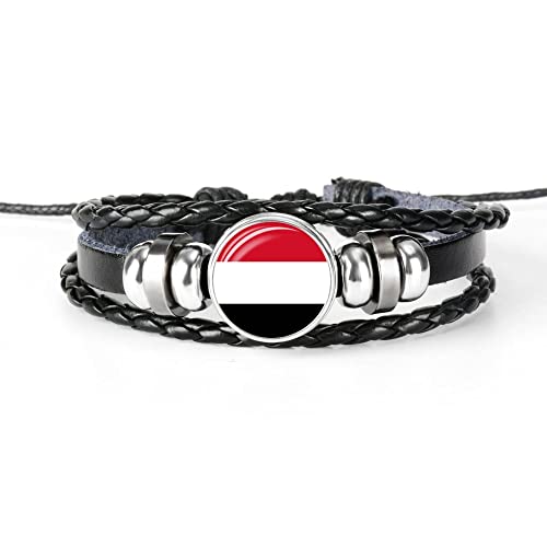 LODMLOER Strickseil-Armband – Jemen-Flagge,Geflochtenes Armband,Lederkette,Kristall-Armband,Souvenir,Verstellbares Unisex-Armband,Modisches,Handgefertigtes Armband Für Fans,Wie Abgebildet,Verstellbar