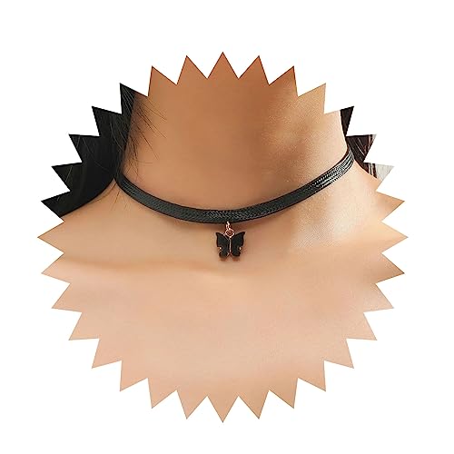 Yienate Vintage Schwarzes Choker Halskette Kette Goth Leder Choker Schmetterling Anhänger Halskette Samt Choker Punk Halskette Rock Statement Schmetterling Halskette Charm Schmuck Für Frauen