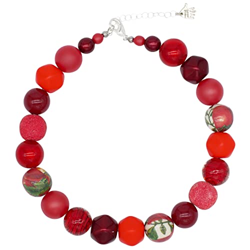 Feliss Handmade: Ketten aus Perlen Halskette Damen Statement Kette 45 cm lang in Boho Style. Choker Halsband Schmuck. Beads Perlenkette Frauen rot