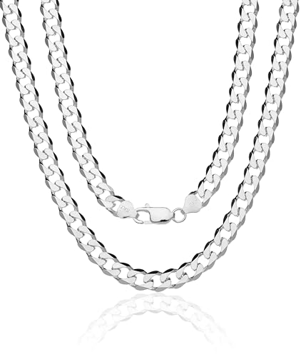 AKA Gioielli® - Panzerkette Cuban Link Chain 8mm 925 Silberkette - Herren Damen Halskette - Länge 50 cm