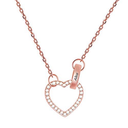 Gnoce 18K Rose Gold personalisierte Damen Kette mit Gravur Herz Anhänger Halskette mit klaren CZs Mutter Tochter Namenskette Geschenk für Muttertag Valentinstag Weihnachten