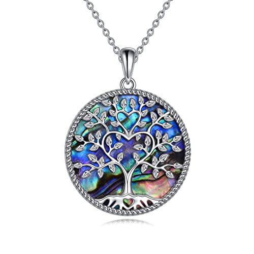 YAFEINI Baum des Lebens Halskette 925 Sterling Silber Lebensbaum Ketter Liebe Herz Baum des Lebens Anhänger Halskette Schmuck für Damen Männer (Abalone Liebe Herz Baum des Lebens)