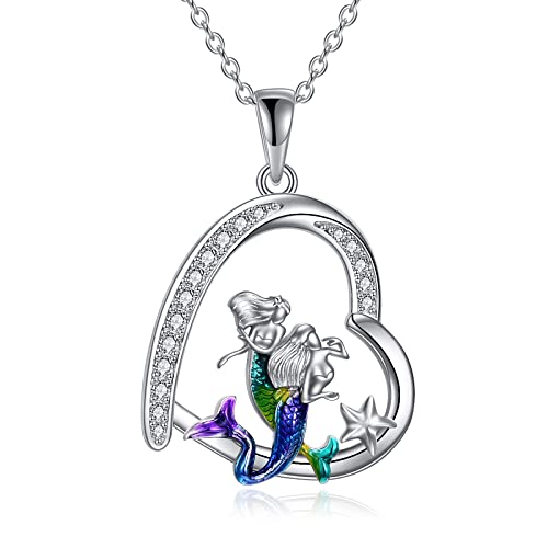 Meerjungfrau Halskette Schwester Geschenke von Schwester Sterling Silber Schwester Kette Seestern Anhänger Halskette Geburtstag Weihnachten Schmuck Geschenke für Beste Freundin Schwester Mädchen Damen