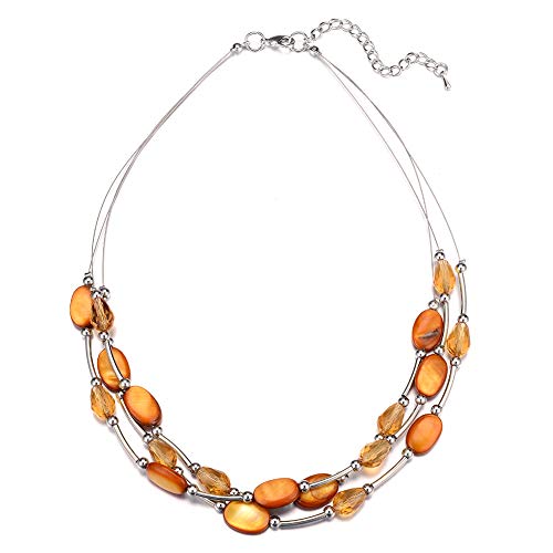 Bulinlin Damen Silber Perlenkette mit Kristall Statement Mehrreihige Boho Choker Halskette Modeschmuck Geburtstagsgeschenke für Frauen（13-Orange）