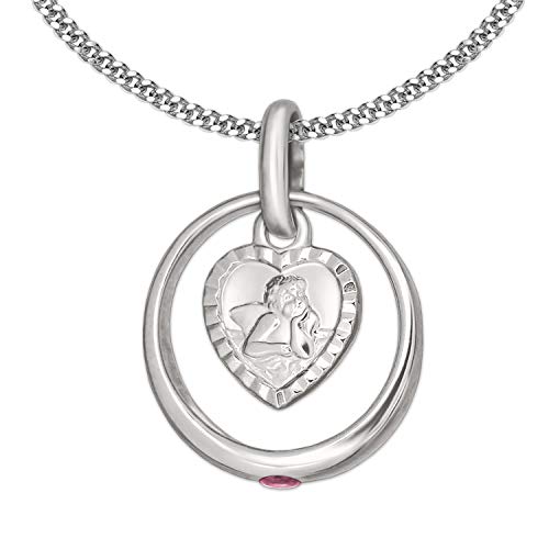 CLEVER SCHMUCK Set Taufkette Mädchen Taufring Zirkonia rosa Engel herzförmig & Kette Panzer 36 cm Sterling Silber 925 im Taufe Etui rosa