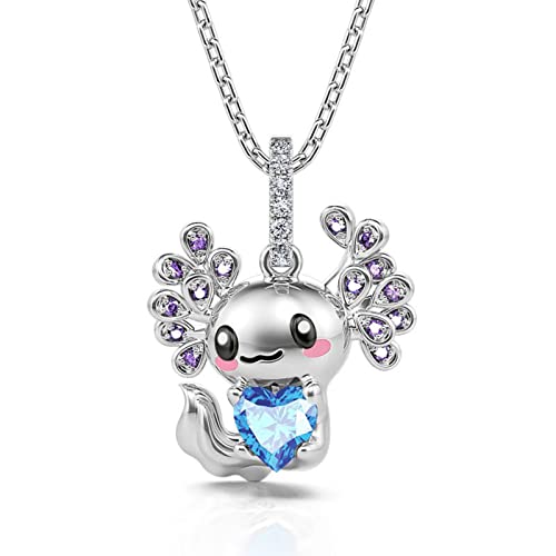 Jeulia Mexikanischer Axolotl Halsketten für Damen:Sterling Silber Aquamarinblau Herz Anhänger Ketten Hug Me 1.12 ct Zirkonia Weihnachten Geburtstag Schmuck Geschenk für Paare Mädchen (Axolotl)