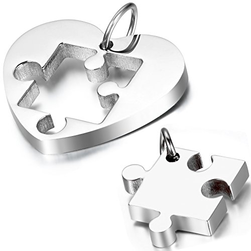 OIDEA 1 Paar(2PCS) Freundschaftsketten mit Anhänger, Einfach Herz Puzzle Edelstahl Partner-Anhänger mit 45cm und 55cm Kette Halsband, Silber